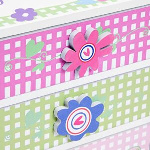 Small Floral Little Girls Jewelry Box with 3 Drawers and Flower Knobs, Square Wooden Organizer for Necklaces, Earrings, Rings, Kids Ages 4-13 Hair Accessory Storage (6 x 4.5 In)