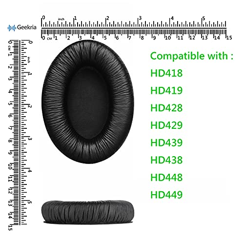 Geekria QuickFit Replacement Ear Pads for Sennheiser HD448, HD449, HD418, HD419, HD428, HD429, HD439, HD438 Headphones Ear Cushions, Headset Earpads, Ear Cups Cover Repair Parts (Black)