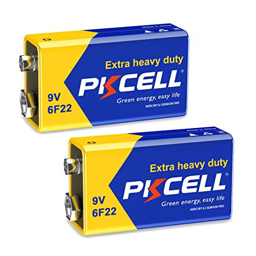 PKCELL 9 Volt Batteries- 9V Battery 2 Pack for Smoke Detectors and Carbon Zinc Monoxide Detector (2 Counts)