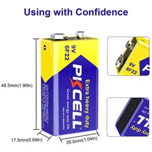 PKCELL 9 Volt Batteries- 9V Battery 2 Pack for Smoke Detectors and Carbon Zinc Monoxide Detector (2 Counts)