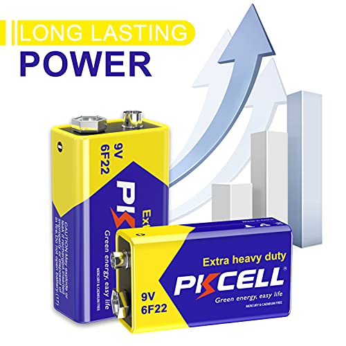 PKCELL 9 Volt Batteries- 9V Battery 2 Pack for Smoke Detectors and Carbon Zinc Monoxide Detector (2 Counts)