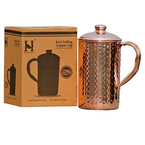 healthgoodsin - pure copper (99.74%) hammered water jug | copper pitcher for ayurveda health benefits (50.7 us fluid ounce)
