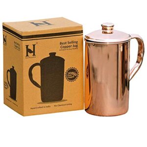 healthgoodsin - pure copper (99.74%) water jug | copper pitcher for ayurveda health benefits (50.7 us fluid ounce)