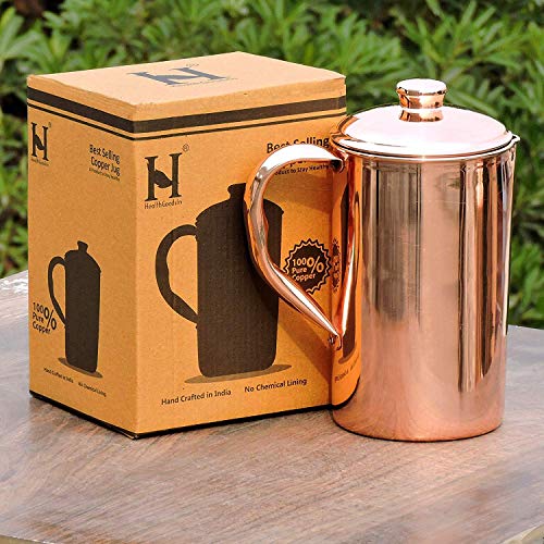 HealthGoodsIn - Pure Copper (99.74%) Water Jug | Copper Pitcher for Ayurveda Health Benefits (50.7 US Fluid Ounce)