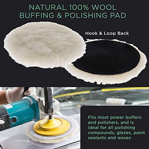 TCP Global 6.5" Flat Foam Dual Action Pad Set, 5 Levels of Foam Pads & 1 Natural Wool Grip Pads - High Performance Brand - Buff, Polish & Detail Car Auto Paint - Boat Gelcoat, Fiberglass Polisher Pads