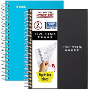 mead five star spiral notebooks, 1 subject, college ruled paper, 100 sheets, 7 x 4-3/8", personal size, colors selected for you, 2 pack (73707)
