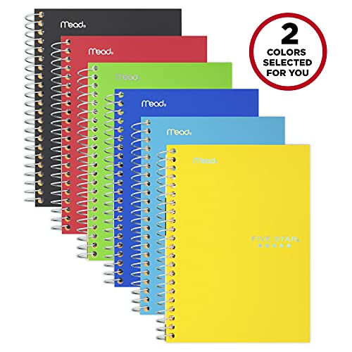 Mead Five Star Spiral Notebooks, 1 Subject, College Ruled Paper, 100 Sheets, 7 x 4-3/8", Personal Size, Colors Selected For You, 2 Pack (73707)