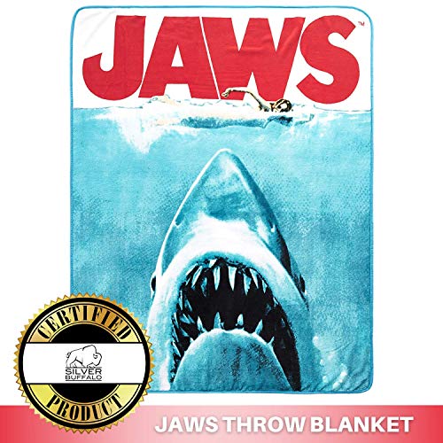 Silver Buffalo Jaws Great White Shark Throw Fleece Blanket - 45 x 60 inches | Soft and Cozy