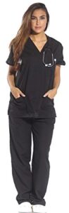 just love women's scrub sets six pocket medical scrubs (v-neck with cargo pant), black, medium