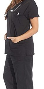 Just Love Women's Scrub Sets Six Pocket Medical Scrubs (V-Neck With Cargo Pant), Black, Medium