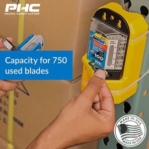 Pacific Handy Cutter Blade Bank, Used Razor Blade Disposal with Wall Mount, Safely Dispose of Used Blades, Keep Blades Out of Trash Bags, Off of Floors, and Away from Other Hazardous Locations, Yellow (BH00206)