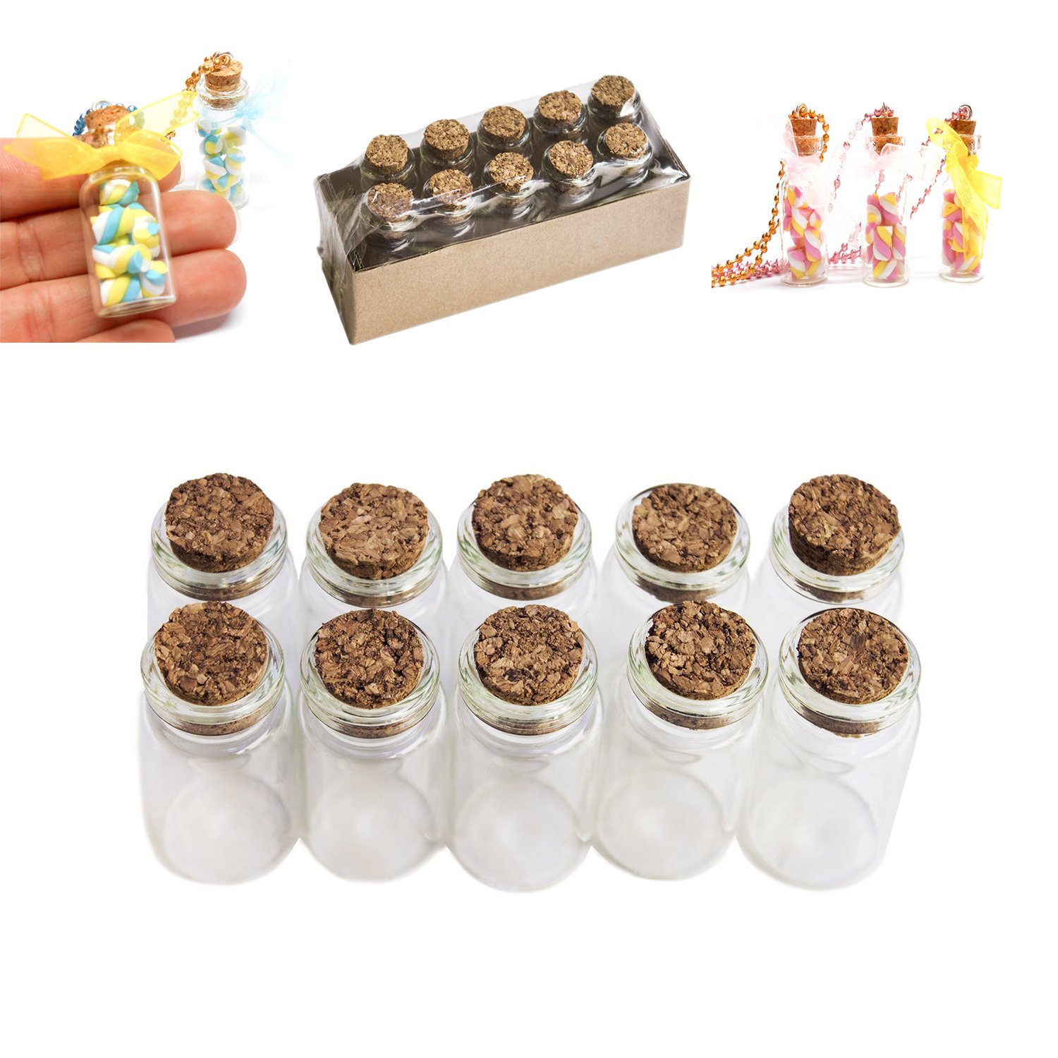 Super Z Outlet Mini Overall Decorative Bottles Cork Tops for Camping Project, Arts & Crafts, Jewelry, Stranded Island Message, Wedding Wish, Party Favors - 1 Milliliters - Glass