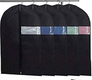 garment bags with shoe bag - breathable garment bag covers set of 5 for suit carriers, dresses, linens, storage or travel - suit bag with clear window
