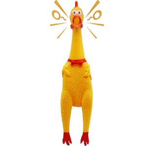 novelty place extra load squawking rubber chicken - large 16” - yellow squeeze squeaky and screaming chicken for kids or adults