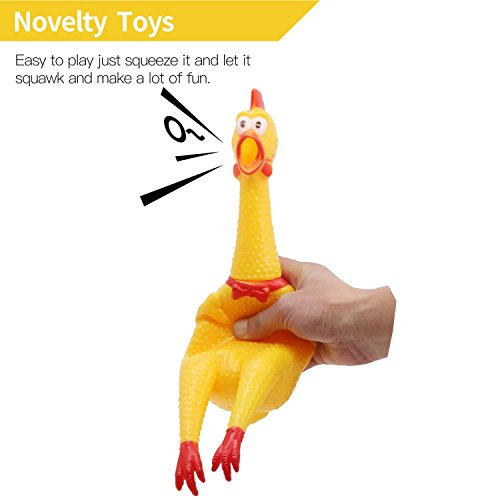 Novelty Place Extra Load Squawking Rubber Chicken - Large 16” - Yellow Squeeze Squeaky and Screaming Chicken for Kids or Adults