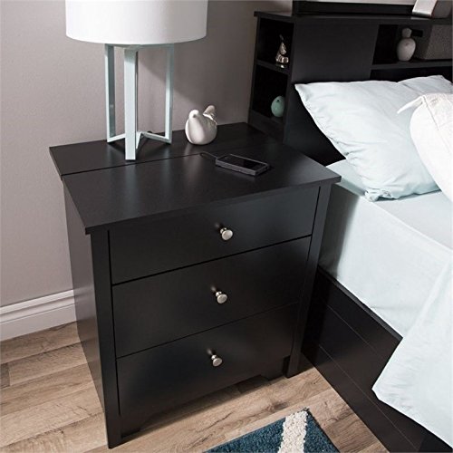 South Shore Vito Nightstand Charging Station, Pure Black, 19.25 x 24.5 x 27.5in