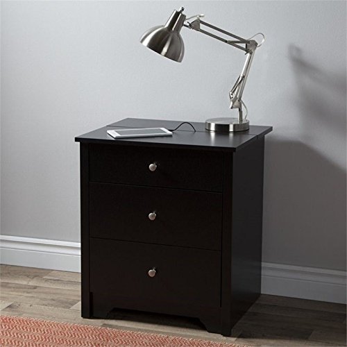 South Shore Vito Nightstand Charging Station, Pure Black, 19.25 x 24.5 x 27.5in