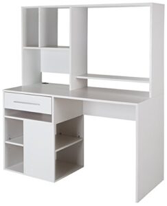 south shore narrow home office computer desk with hutch, pure white