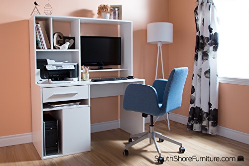 South Shore Narrow Home Office Computer Desk with Hutch, Pure White