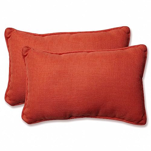 Pillow Perfect Rave Solid Indoor/Outdoor Lumbar Pillow Plush Fill, Weather and Fade Resistant, Lumbar - 11.5" x 18.5",, Orange, 2 Count