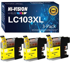hi-vision® compatible lc-103 lc103 xl high yield yellow ink cartridge replacement for dcp-j152w, mfc-j245,j285dw,j450dw,j470dw,j475dw,j650dw,j870dw,j875dw printer 3 pks