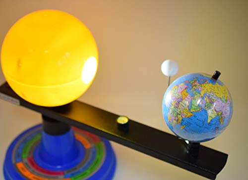 Illuminated Sun, Earth & Moon Orbital Model, 12.25" H x 16.25" W - 12V Light Bulb Demonstrates Sunlight on Earth & Moon - Solar Eclipse Demonstration - Includes Experiment Guide - Eisco Labs