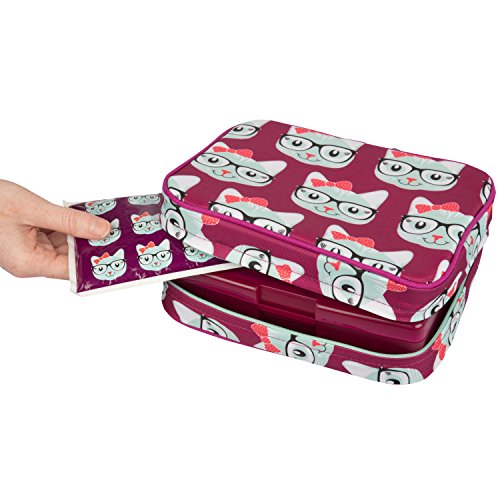 Bentology Lunch Box for Girls - Kids Insulated, Durable Lunchbox Tote Bag Fits Bento Boxes, Containers and Bottles, Back to School Lunch Sleeve Keeps Food Hotter or Colder Longer - Kitty