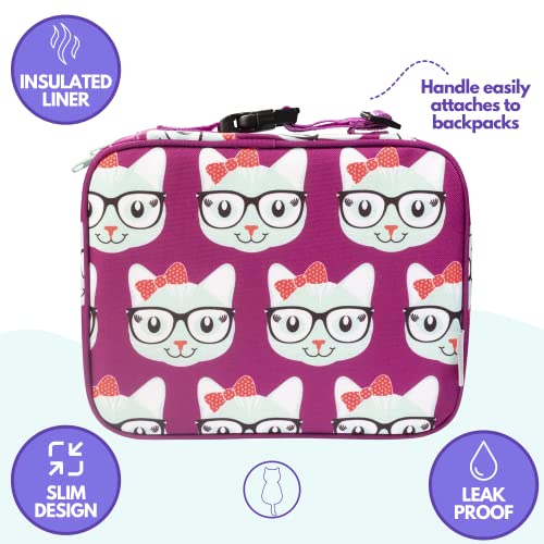 Bentology Lunch Box for Girls - Kids Insulated, Durable Lunchbox Tote Bag Fits Bento Boxes, Containers and Bottles, Back to School Lunch Sleeve Keeps Food Hotter or Colder Longer - Kitty