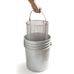 Stainless Seel Parts Cleaning Basket, 9-1/2" Diameter x 12" H, Fits 5 gal Bucket (Bucket Included), AnySizeBasket DND-095RND120-C04S-B, 304 Stainless Steel Dip-And-Drain Mesh Basket, Swinging Loop Handle,