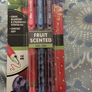 3 Pack Inc Fruit Scented(grape/blueberry/strawberry)0.8mm Gel Pens