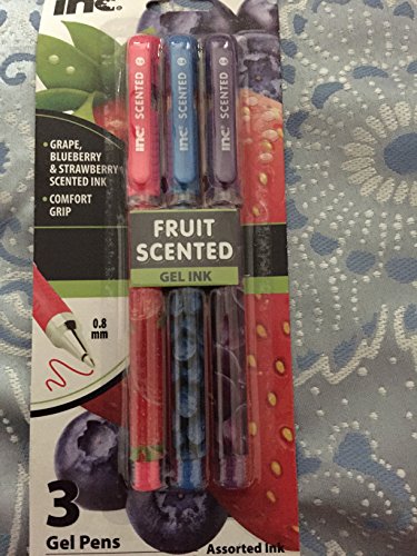 3 Pack Inc Fruit Scented(grape/blueberry/strawberry)0.8mm Gel Pens