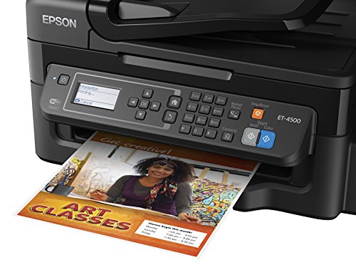 Epson WorkForce ET-4500 EcoTank Wireless Color All-in-One Supertank Printer with Scanner, Copier, Fax, Ethernet, Wi-Fi, Wi-Fi Direct, Tablet and Smartphone (iPad, iPhone, Android) Printing, Easily Refillable Ink Tanks