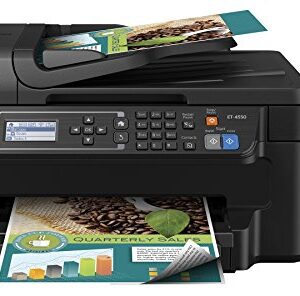 Epson WorkForce ET-4550 EcoTank Wireless Color All-in-One Supertank Printer with Scanner, Copier, Fax, Ethernet, Wi-Fi, Wi-Fi Direct, Tablet and Smartphone (iPad, iPhone, Android) Printing, Easily Refillable Ink Tanks