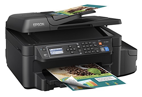 Epson WorkForce ET-4550 EcoTank Wireless Color All-in-One Supertank Printer with Scanner, Copier, Fax, Ethernet, Wi-Fi, Wi-Fi Direct, Tablet and Smartphone (iPad, iPhone, Android) Printing, Easily Refillable Ink Tanks