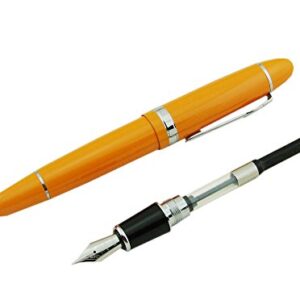Lanxivi Jinhao 159 Fountain Pen Orange Color Silver Trim Big Heavy with Pen Pouch