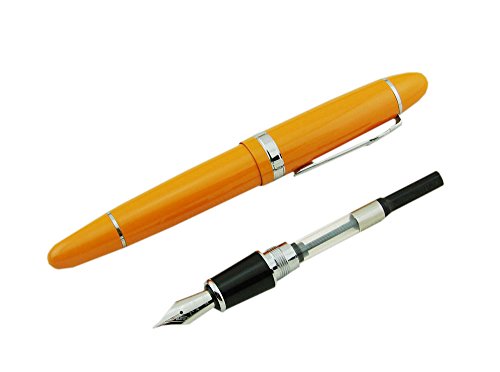 Lanxivi Jinhao 159 Fountain Pen Orange Color Silver Trim Big Heavy with Pen Pouch