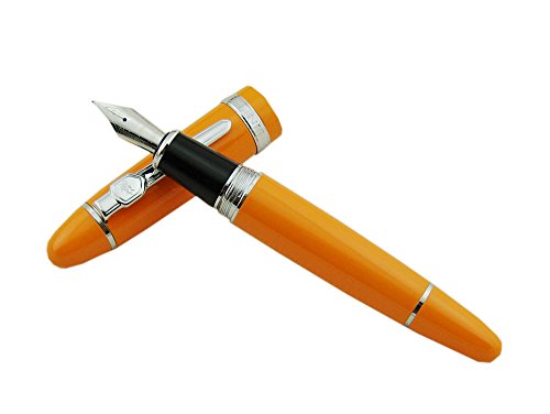 Lanxivi Jinhao 159 Fountain Pen Orange Color Silver Trim Big Heavy with Pen Pouch