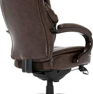 La-Z-Boy Hyland Executive Office Chair with AIR Technology, Adjustable High Back Ergonomic Lumbar Support, Mahogany Wood Finish, Bonded Leather, Brown