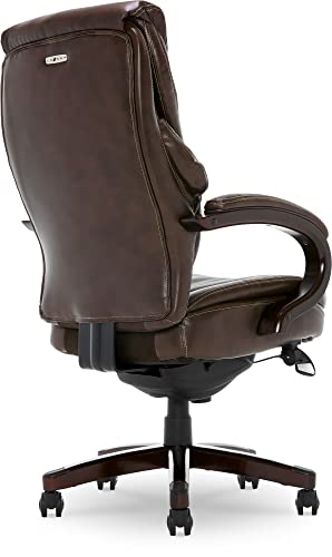 La-Z-Boy Hyland Executive Office Chair with AIR Technology, Adjustable High Back Ergonomic Lumbar Support, Mahogany Wood Finish, Bonded Leather, Brown