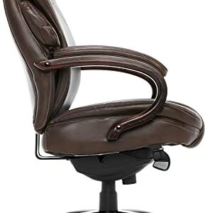 La-Z-Boy Hyland Executive Office Chair with AIR Technology, Adjustable High Back Ergonomic Lumbar Support, Mahogany Wood Finish, Bonded Leather, Brown