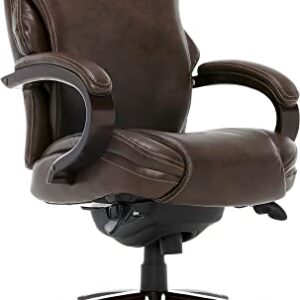 La-Z-Boy Hyland Executive Office Chair with AIR Technology, Adjustable High Back Ergonomic Lumbar Support, Mahogany Wood Finish, Bonded Leather, Brown