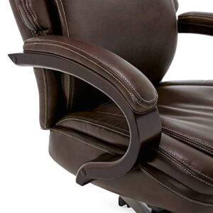 La-Z-Boy Hyland Executive Office Chair with AIR Technology, Adjustable High Back Ergonomic Lumbar Support, Mahogany Wood Finish, Bonded Leather, Brown