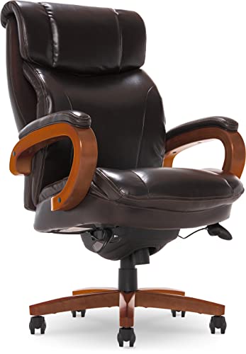 La-Z-Boy Trafford Big and Tall Executive Office Chair with AIR Technology, High Back Ergonomic Lumbar Support, Bonded Leather, Brown