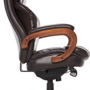 La-Z-Boy Trafford Big and Tall Executive Office Chair with AIR Technology, High Back Ergonomic Lumbar Support, Bonded Leather, Brown