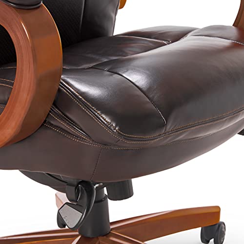 La-Z-Boy Trafford Big and Tall Executive Office Chair with AIR Technology, High Back Ergonomic Lumbar Support, Bonded Leather, Brown