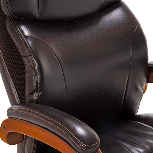 La-Z-Boy Trafford Big and Tall Executive Office Chair with AIR Technology, High Back Ergonomic Lumbar Support, Bonded Leather, Brown