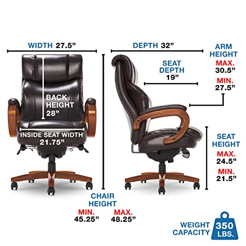 La-Z-Boy Trafford Big and Tall Executive Office Chair with AIR Technology, High Back Ergonomic Lumbar Support, Bonded Leather, Brown