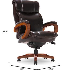 La-Z-Boy Trafford Big and Tall Executive Office Chair with AIR Technology, High Back Ergonomic Lumbar Support, Bonded Leather, Brown