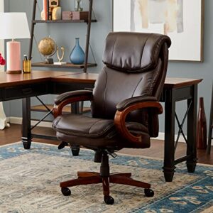 La-Z-Boy Trafford Big and Tall Executive Office Chair with AIR Technology, High Back Ergonomic Lumbar Support, Bonded Leather, Brown