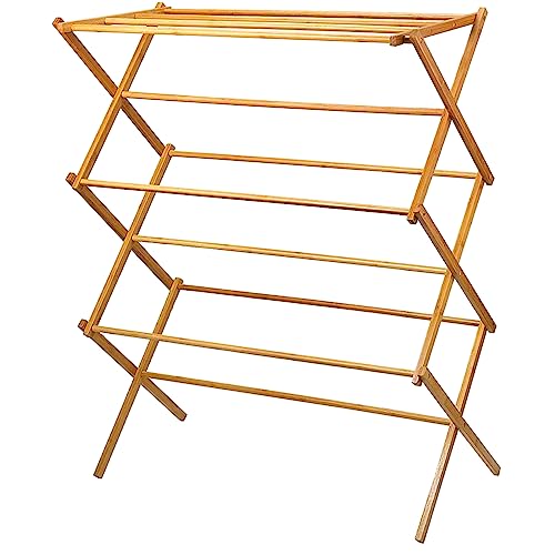 Home-it Wooden Clothes Drying Rack for Laundry - Collapsible Folding Bamboo Laundry Drying Rack for Drying Clothes - Heavy Duty Pre Assembled